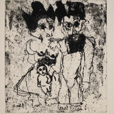 «Famille se promenant année 64»,1964, eau-forte, 34,6x31,3, signé et daté en bas à gauche, K-B 183