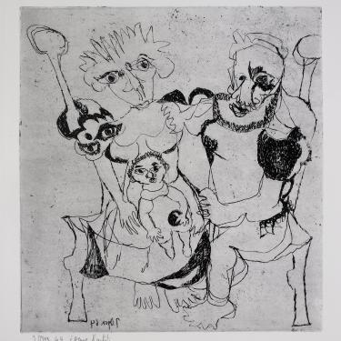 «Les géants», 1964, eau-forte,34,5x31,9, signé et daté en bas à gauche, K-B 184