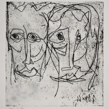 «Tête homme et femme», 1966, eau-forte, 33,3x31,K-B 223
