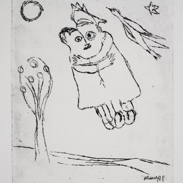«Couple volant année 69» août 1969,eau-forte, 31,8x27,5, signé et daté en bas à droite, K-B 243
