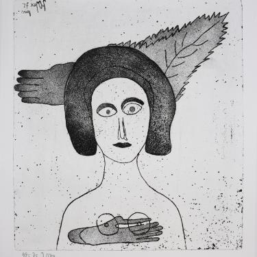 «Grande femme à la feuille», eau-forte et aquatinte, 33,7x30,6cm juin 1975, signé en haut à gauche, G-K 307