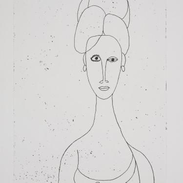 «Jeune femme aux traits», 1973,eau-forte, 29,3x19,7, signé et daté en bas à gauche, K-B 284