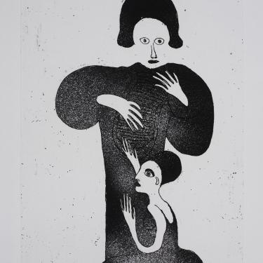 «Femme et homme à la lyre B», avril1974, eau-forte et aquatinte, 31,5x22,5cm, signé et daté en haut à gauche, K-B302
