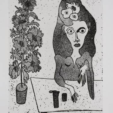«Femme à la plante», octobre 1974,eau-forte et aquatinte, 28,3x21,5, signé et daté en haut à gauche, K-B 297