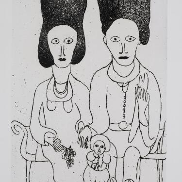 «Famille indienne, mars 1974,eau-forte et aquatinte, 31,5x22,5cm, signé et daté en haut à gauche, K-B 305