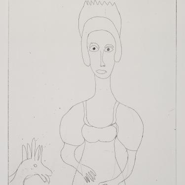 Femme et animal, 6 avril 1975,eau-forte, 28,5x21,8cm, signé et daté en haut à gauche, hors K-B