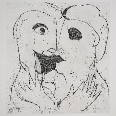 «Couple face à face» septembre 1970, eau-forte, 33,3x30,9cm, signée et daté en bas à gauche, K-B 257