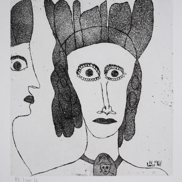 Femme au médaillon et cheveux», 30 août 1976, eau-forte et aquatinte, 33,7x30,9cm, signé et daté en bas à droite,G-K 317