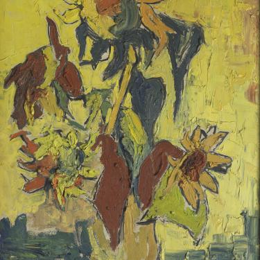 Tournesols dans un vase, 1953, huile sur carton, 60,5x49cm, signé et daté en bas à gauche