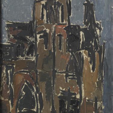 La Cathédrale de Lausanne, été 1952, huile sur carton, 60x38cm