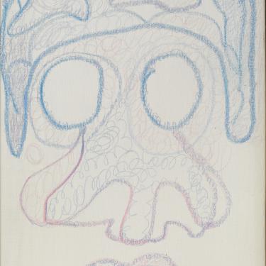 Tête, vers 2000, crayons de couleur sur toile, 55x38cm