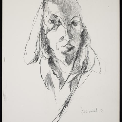 Autoportrait, octobre 1955, crayon gras sur papier fort, 70x50cm, signé et daté en bas à droite